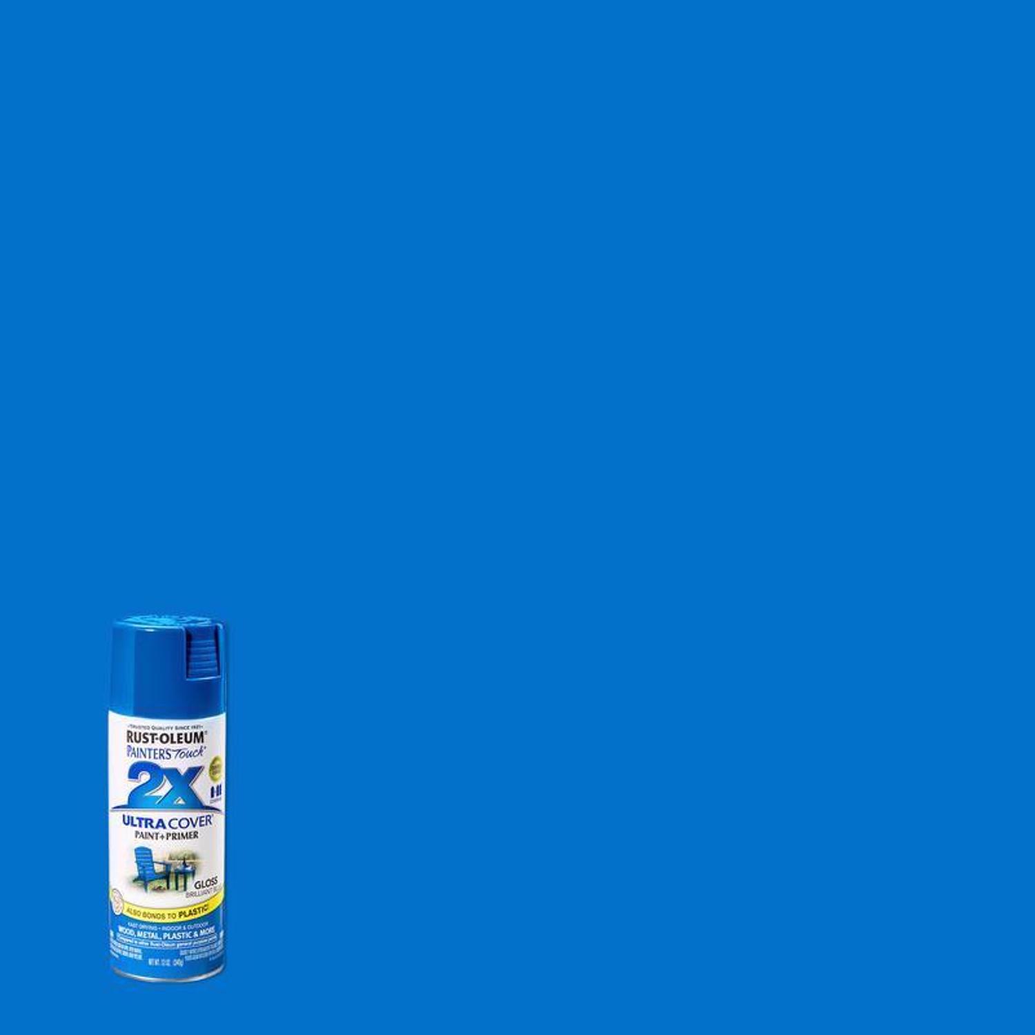 Rust-Oleum Painter\u0027s Touch 2X Ultra Cover Gloss Brilliant Blue Paint+Primer Spray Paint 12 oz - Intensery