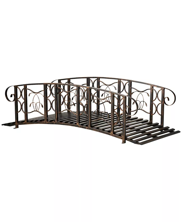 Outsunny 6' Metal Arch Backyard Garden Bridge with 660 lbs. Weight Capacity， Safety Siderails， Vine Motifs， Easy Assembly for Backyard Creek， Stream， - Intensery