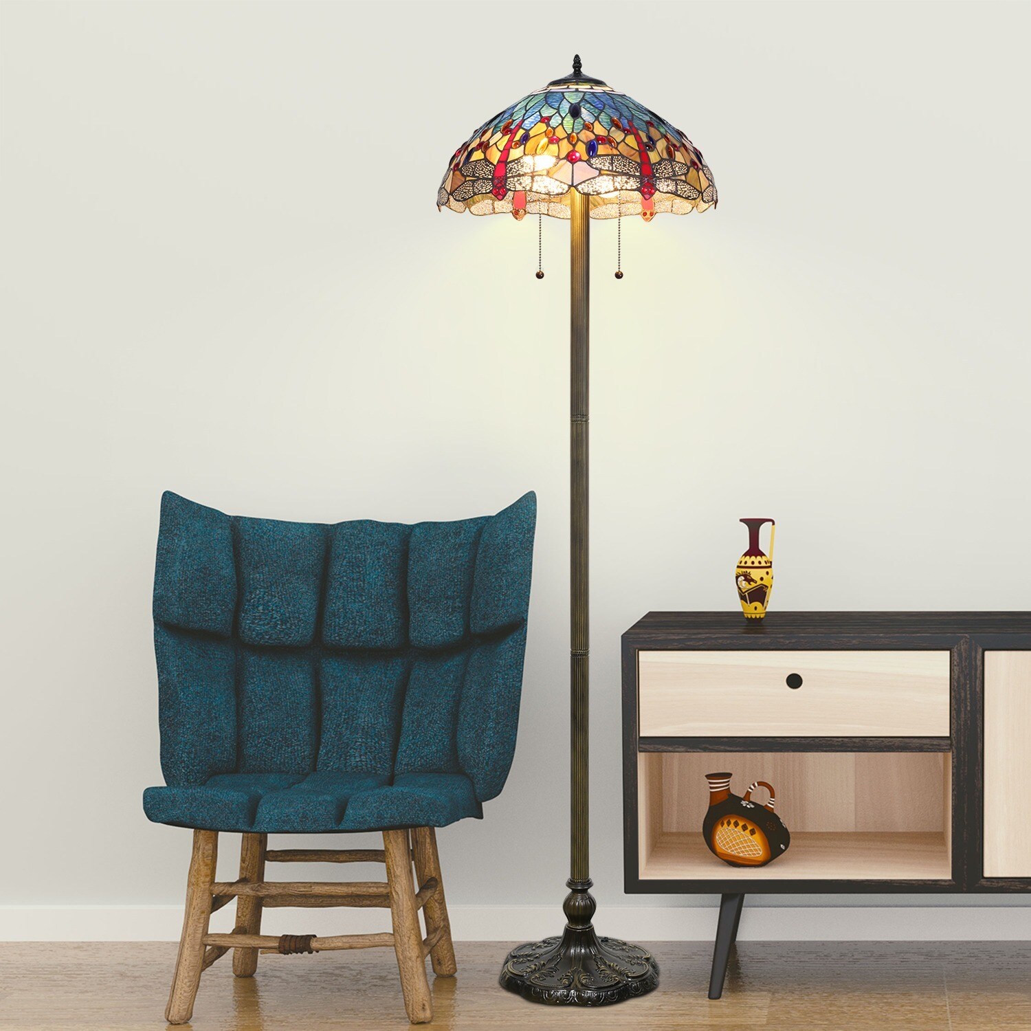Tiffany-style Blue Dragonfly Floor Lamp - Intensery