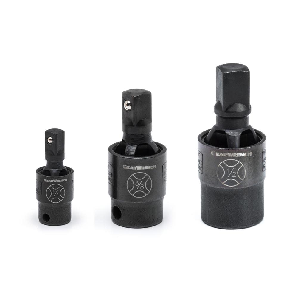 GEARWRENCH Pinless Impact Universal Joint 3 pc. 1/4 In. 3/8 In. and 1/2 In. Drive 84960 from GEARWRENCH - Intensery