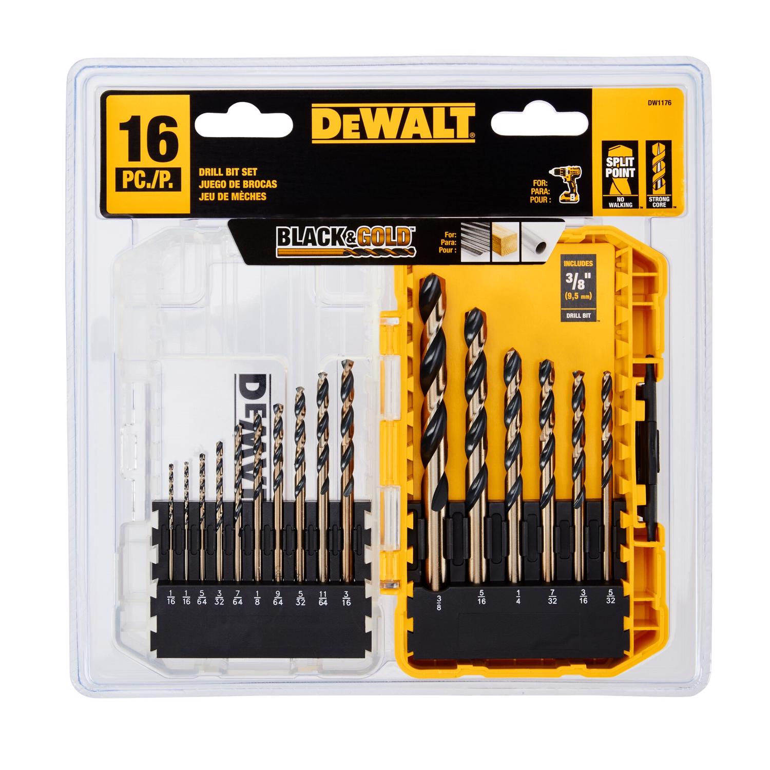 DeWalt Black \u0026 Gold High Speed Steel Drill Bit Set 16 pc - Intensery