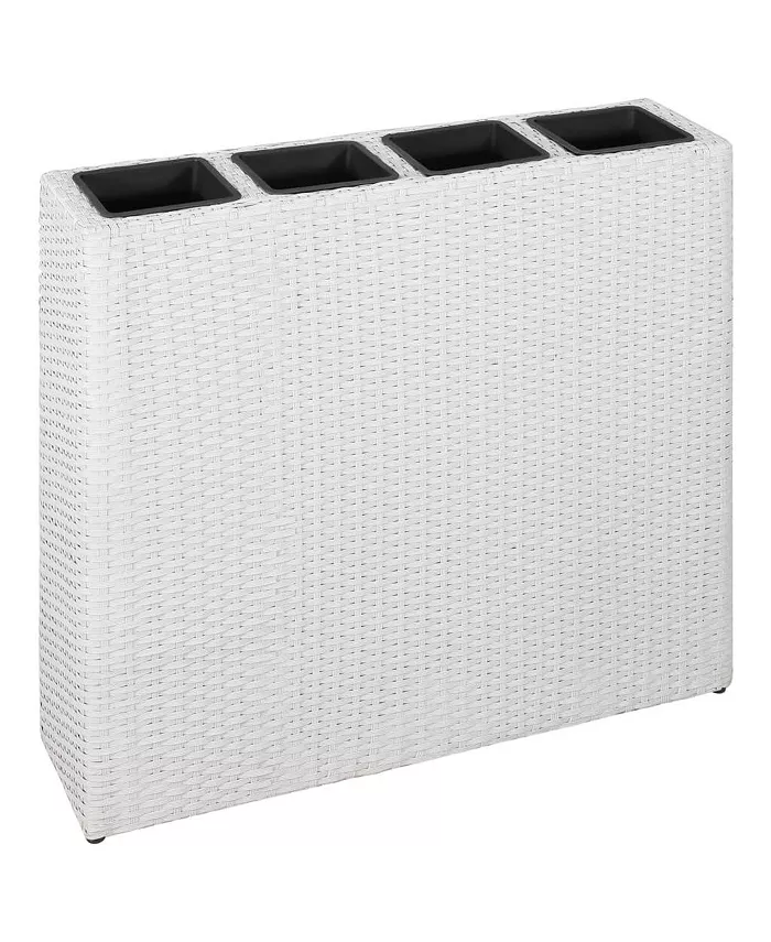 vidaXL Garden Raised Bed with 4 Pots Poly Rattan White - Intensery