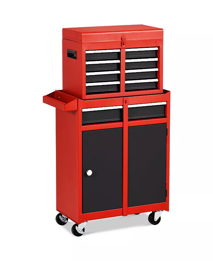 Costway 2 in 1 Tool Chest Cabinet with 5 Sliding Drawers Rolling Garage Box Organizer - Intensery