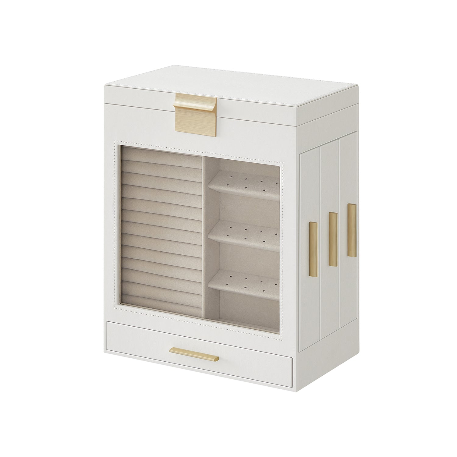 SONGMICS Jewelry Box with Glass WindowWhite + Gold - Intensery