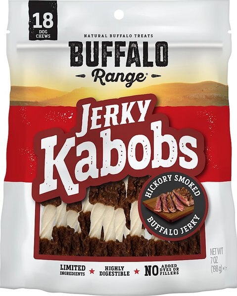 Buffalo Range All Natural Grain-Free Jerky Kabob Rawhide Dog Treats， 18 count - Intensery