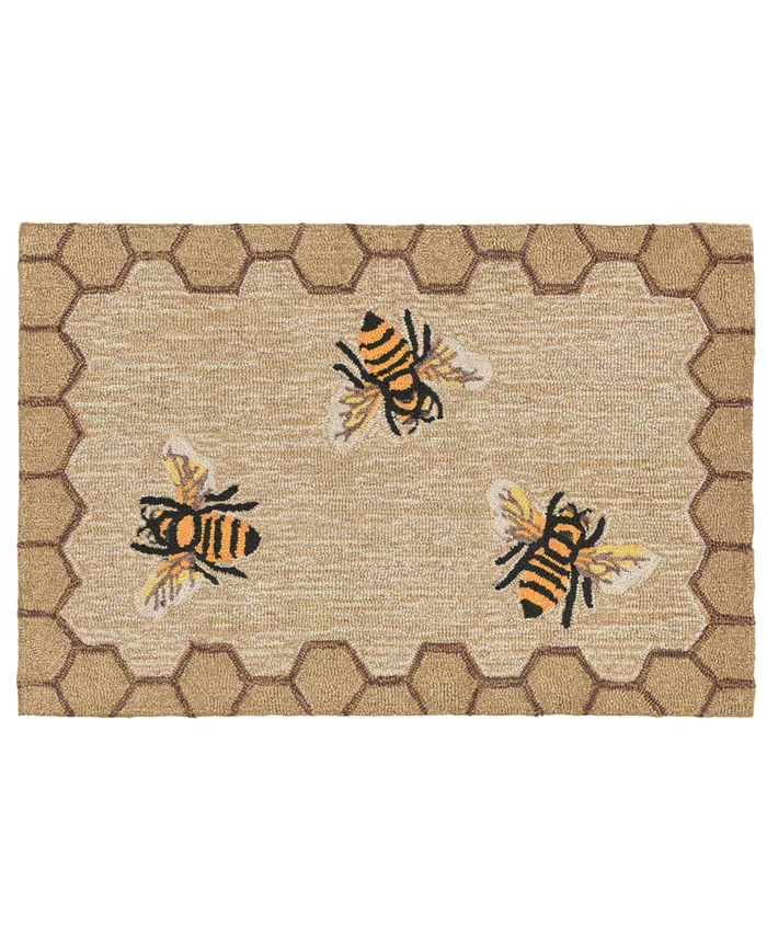 Liora Manne' Liora Manne Front Porch Indoor Outdoor Honeycomb Bee Natural 2' x 3' Area Rug - Intensery