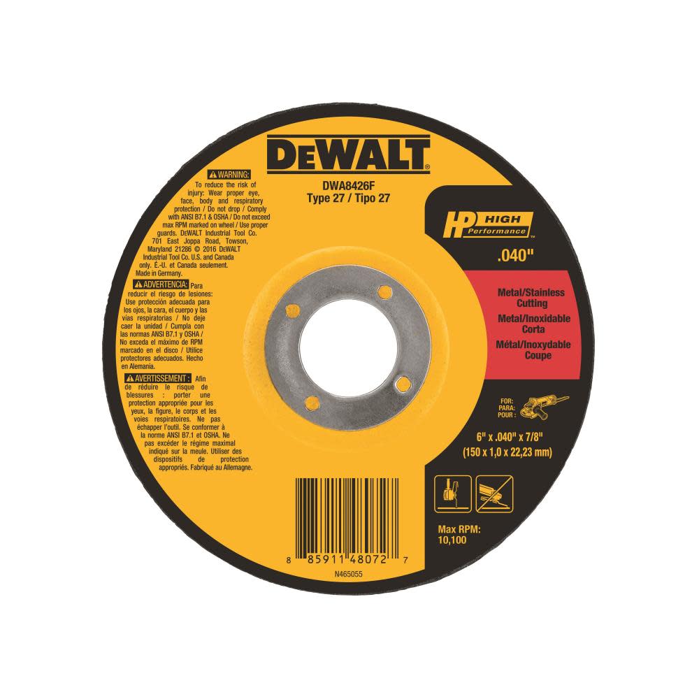 DEWALT 6 x .040 x 7/8 T27 HP Cut-Off Wheel DWA8426F from DEWALT - Intensery