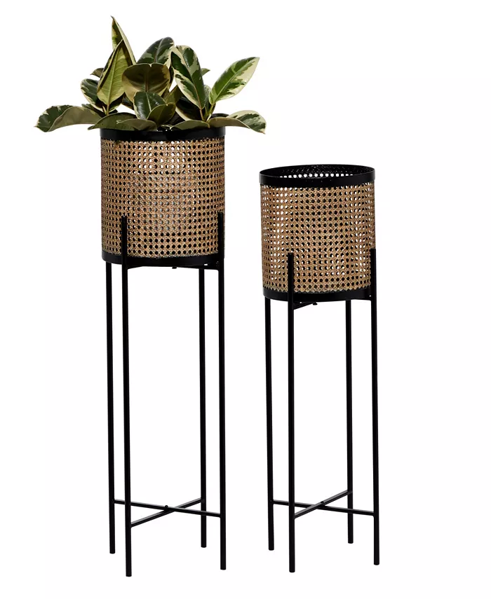 Rosemary Lane Gold-Tone Metal Indoor Outdoor Planter with Removable Stand Set of 2 - Intensery