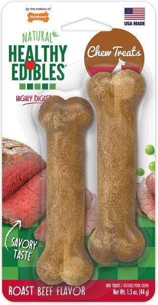Nylabone Healthy Edibles Roast Beef Flavor Chew Dog Treats， X-Small/Petite - Intensery