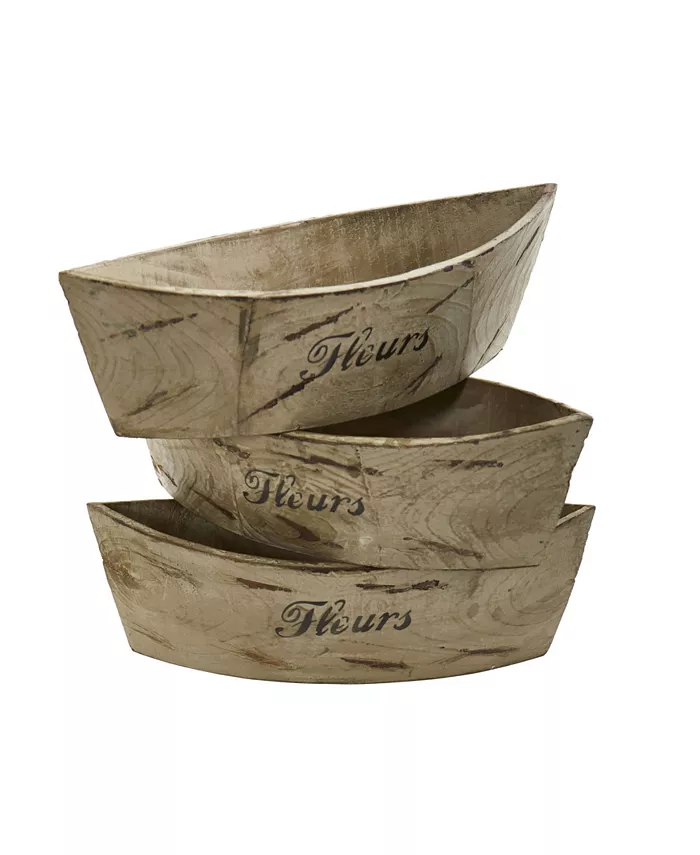 Nearly Natural White Washed Wood Planter - Set of 3 - Intensery