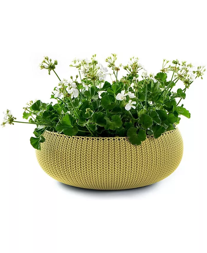 Keter Cozie Plastic Planter Bowl Removeable Liner Citrus Green 21in - Intensery