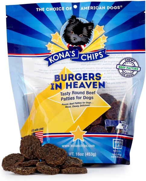 Kona's Chips Burgers in Heaven Round Beef Jerky Dog Treats， 16-oz bag - Intensery
