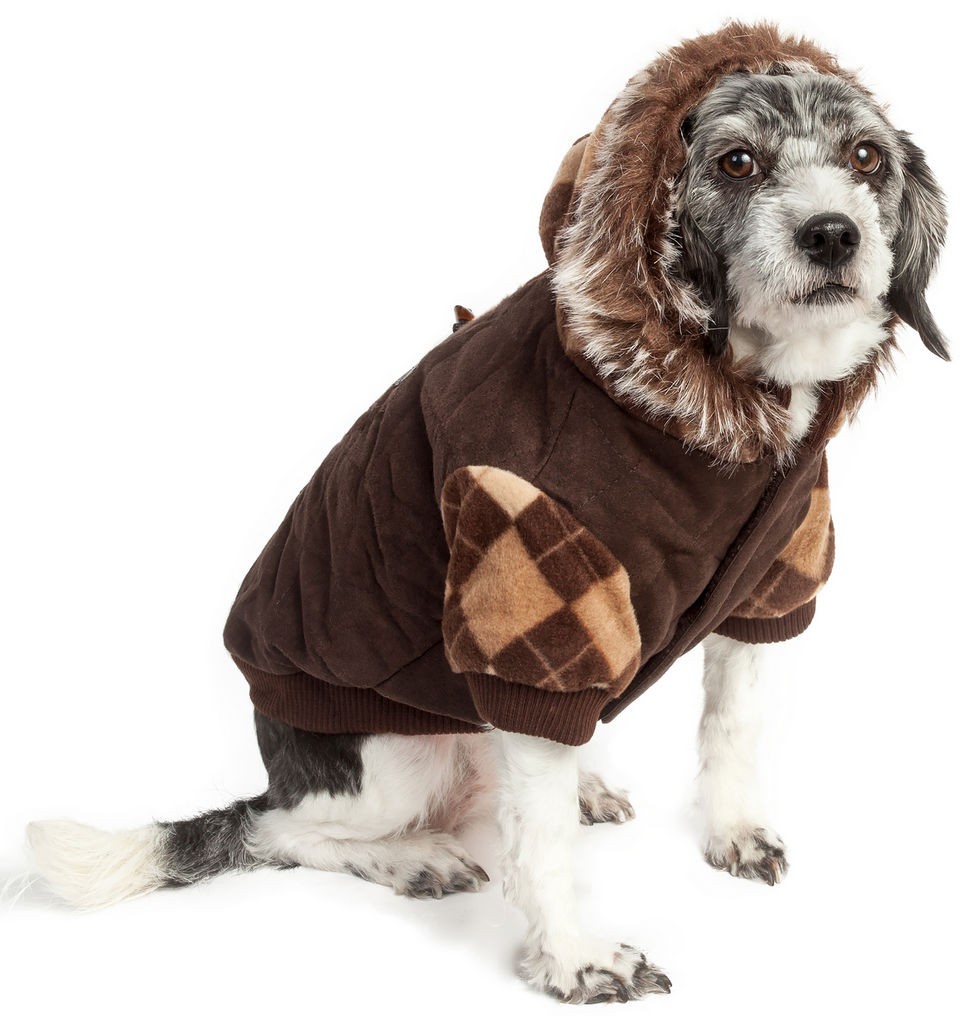 Pet Life Designer Patterned Suede Argyle Sweater Pet Jacket in Brown (X-Small) - Pet Life 18BRXS - Intensery