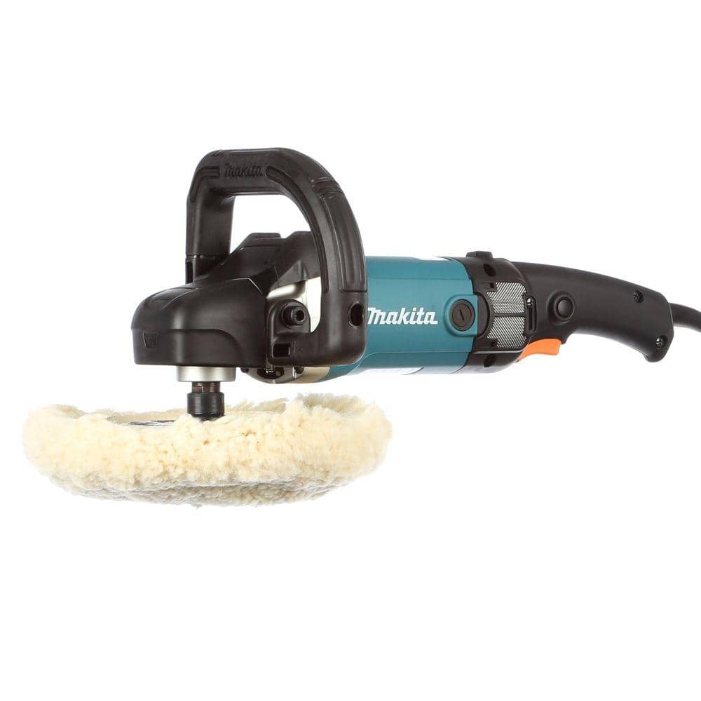 Makita 10 Amp 7 in. Corded 3,000 RPM Variable Speed Polisher with Side Handle, Wool Bonnet and 21 in. Contractor Bag 9237CX3 - Intensery