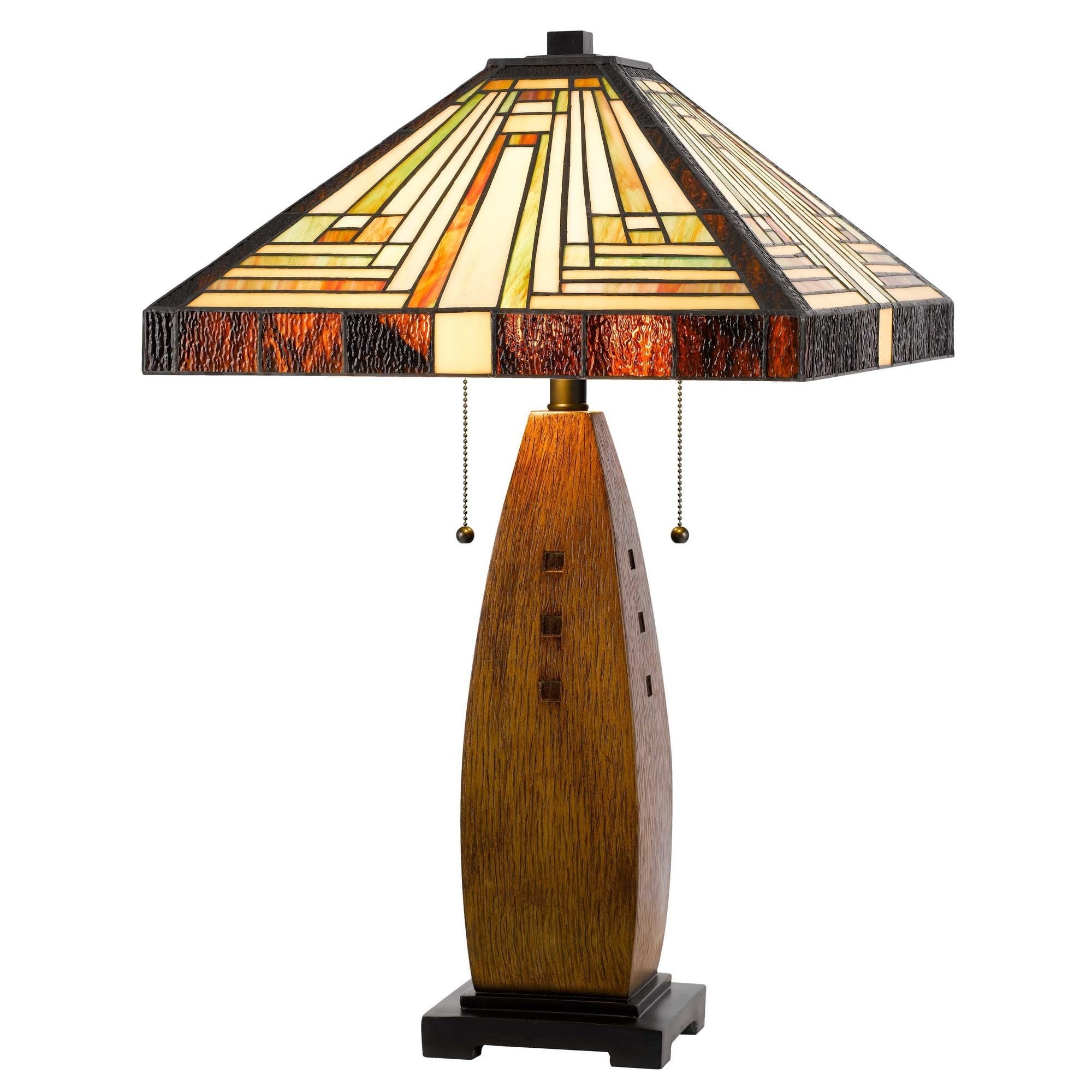 Table Lamp with Tiffany Shade and Faux Wood Appeal， Multicolor - Intensery