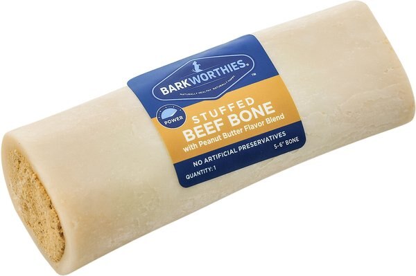 Barkworthies Large Stuffed Peanut Butter Shin Bone Dog Treat - Intensery