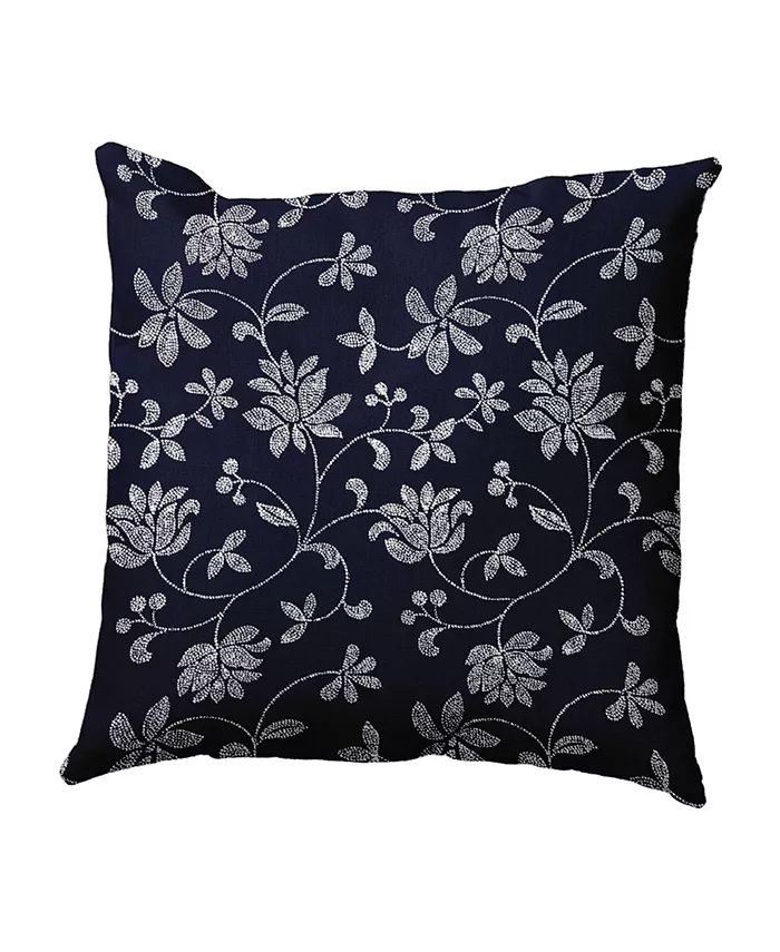 E by Design Traditional Floral 16 Inch Navy Blue Decorative Floral Throw Pillow - Intensery