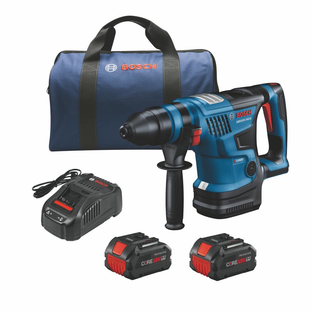 Bosch PROFACTOR 18V Bulldog 1 1/4 Rotary Hammer Kit Connected Ready SDS plus with 2 CORE18V 8Ah PROFACTOR Performance Batteries - Intensery