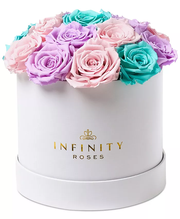 Infinity Roses Round Box of 16 Pastel Ombre Real Roses， Preserved To Last Over A Year - Intensery