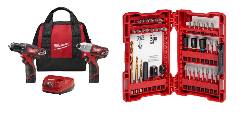 Milwaukee M12 Drill/Impact Combo Kit and SHOCKWAVE 40pc Impact Duty Bit Set Bundle - Intensery