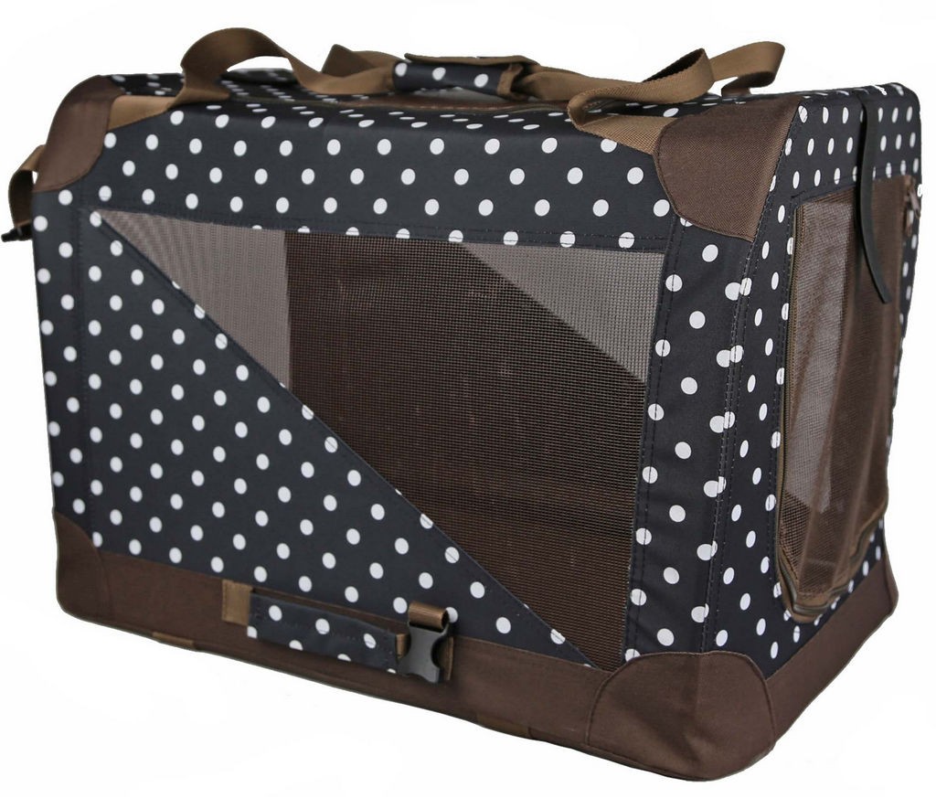Pet Life Folding Zippered Vista View House Pet Crate in Dark Navy/Brown Polka (Small) - Pet Life H2PDSM - Intensery