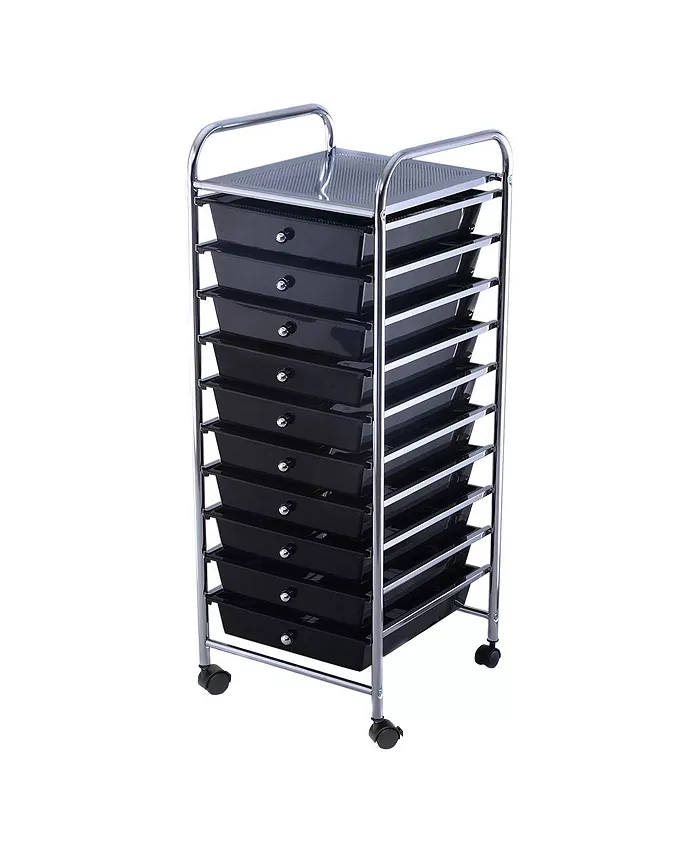 Costway 10 Drawer Rolling Storage Cart Scrapbook Paper Office School - Intensery