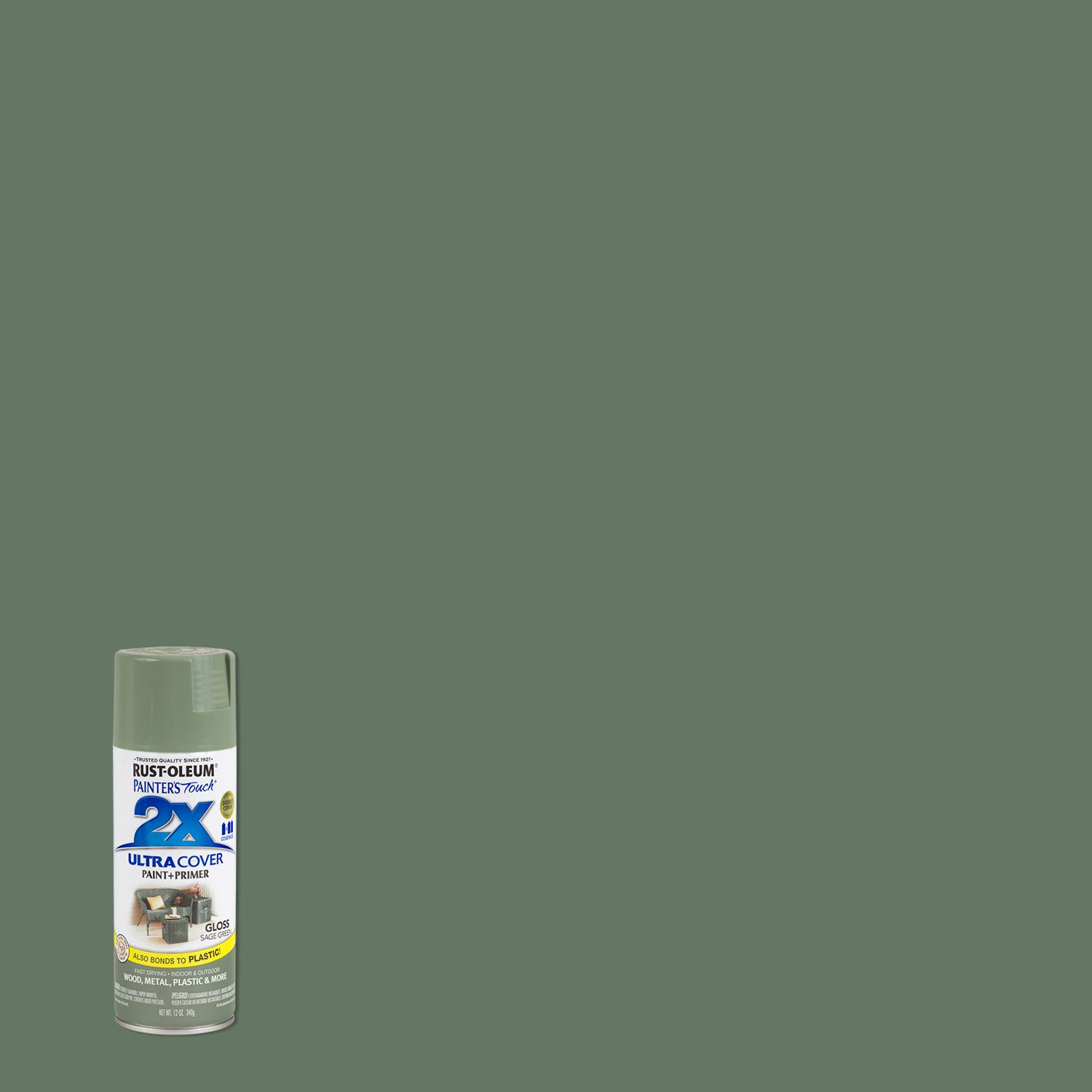 Rust-Oleum Painter\u0027s Touch 2X Ultra Cover Gloss Sage Green Paint+Primer Spray Paint 12 oz - Intensery