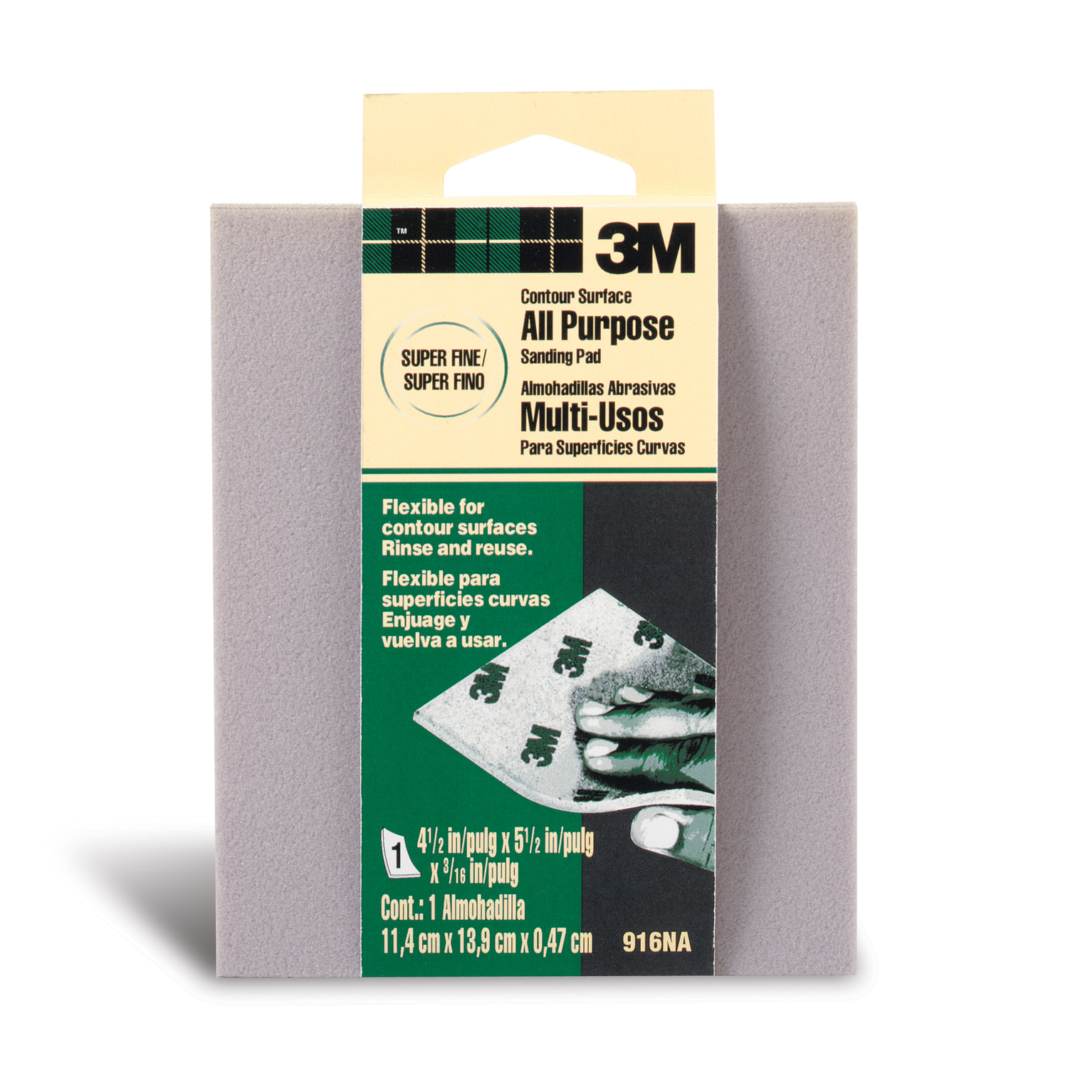 3M 5-1/2 in. L X 4-1/2 in. W X 3/16 in. Super Fine Contour Sanding Sponge - Intensery