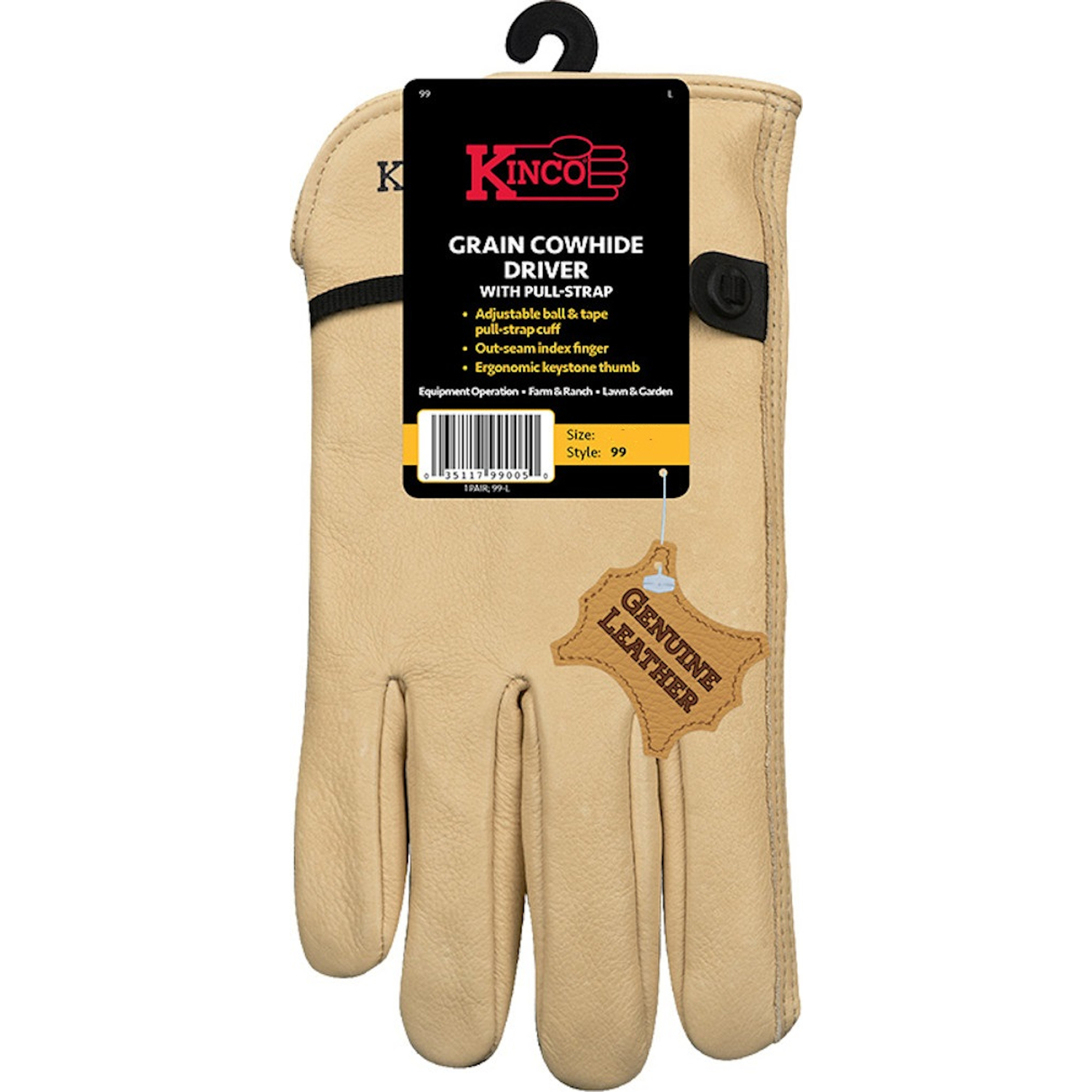 Kinco Men\u0027s Indoor/Outdoor Full Grain Driver Gloves Tan L 1 pair - Intensery