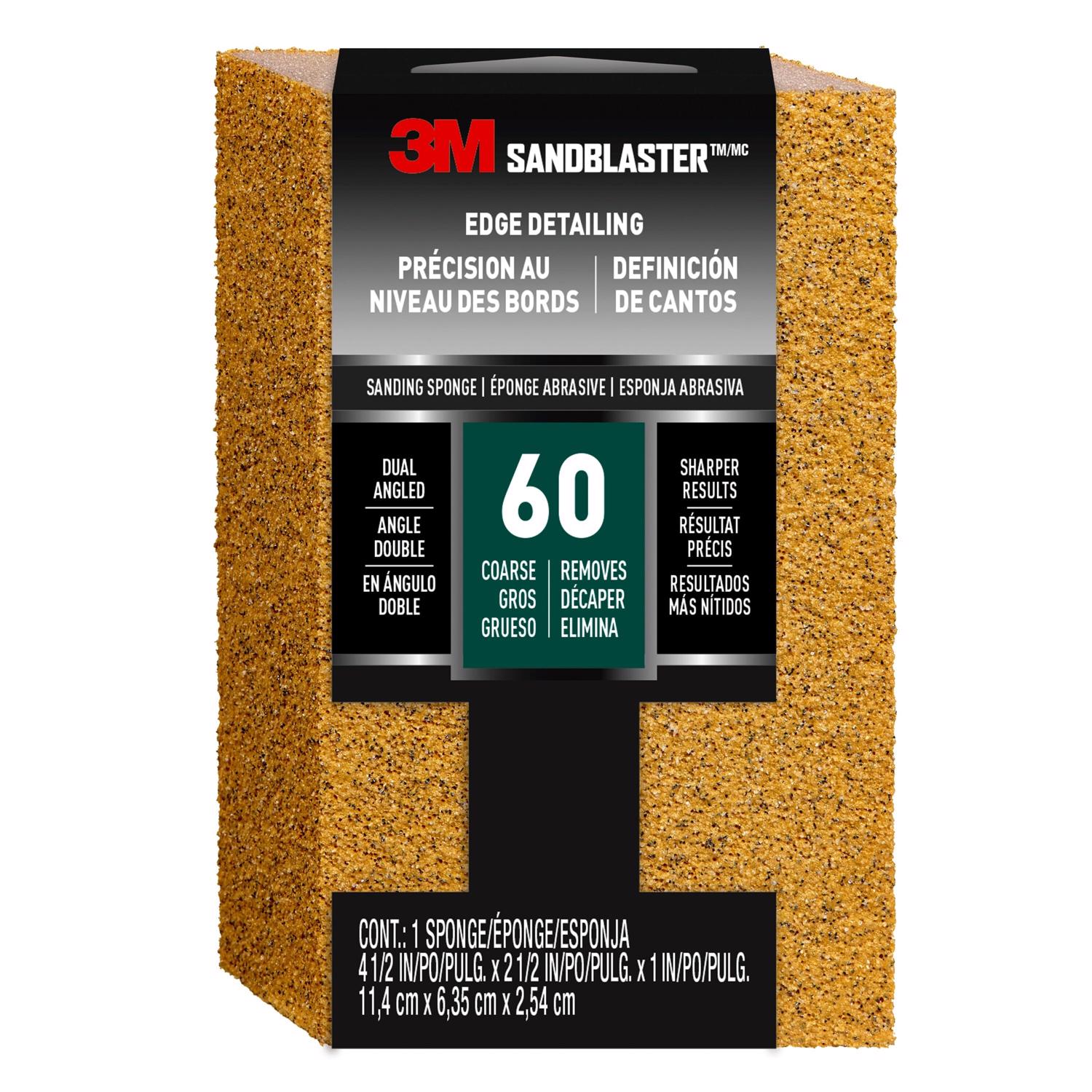 3M Sandblaster 4-1/2 in. L X 2-1/2 in. W X 1 in. 60 Grit Medium Sanding Sponge - Intensery