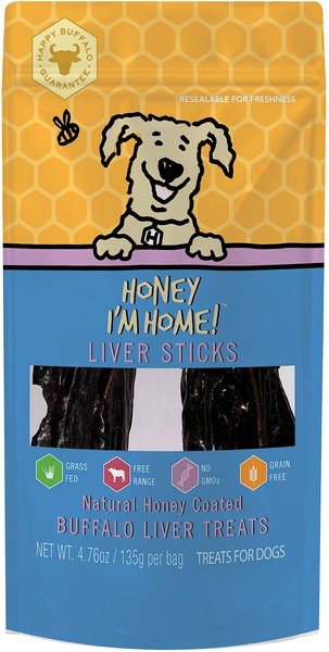 Honey I'm Home! Liver Sticks Natural Honey Coated Buffalo Liver Grain-Free Dog Treats， 4.76-oz bag - Intensery