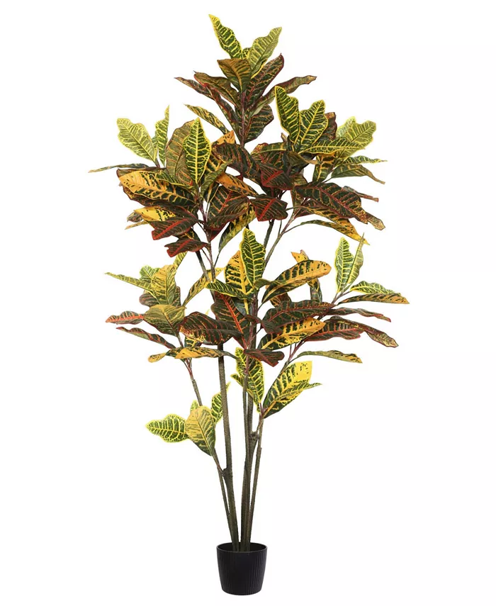 Vickerman 5' Potted Artificial Green and Orange Croton Tree - Intensery