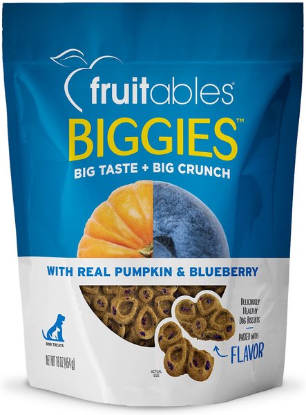 Fruitables Biggies With Real Pumpkin and Blueberry Dog Treats， 16-oz bag - Intensery
