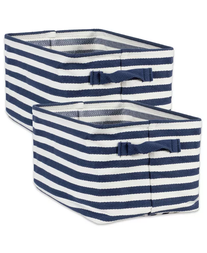 Design Imports Polyethylene Coated Herringbone Woven Cotton Laundry Bin Stripe French Rectangle Medium Set of 2 - Intensery