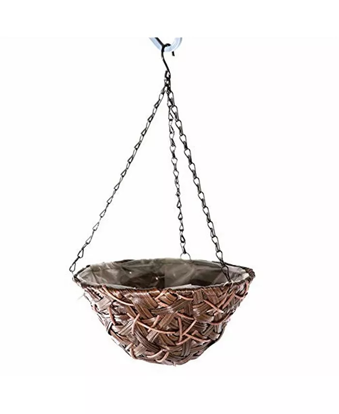 Gardener's Select Round Woven Plastic Wicker Hanging Basket， Brown - Intensery