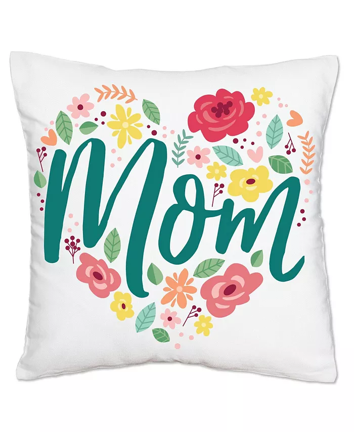 Big Dot of Happiness Colorful Floral Happy Mother's Day - Canvas Case Throw Pillow Cover - 16 x 16 In - Intensery