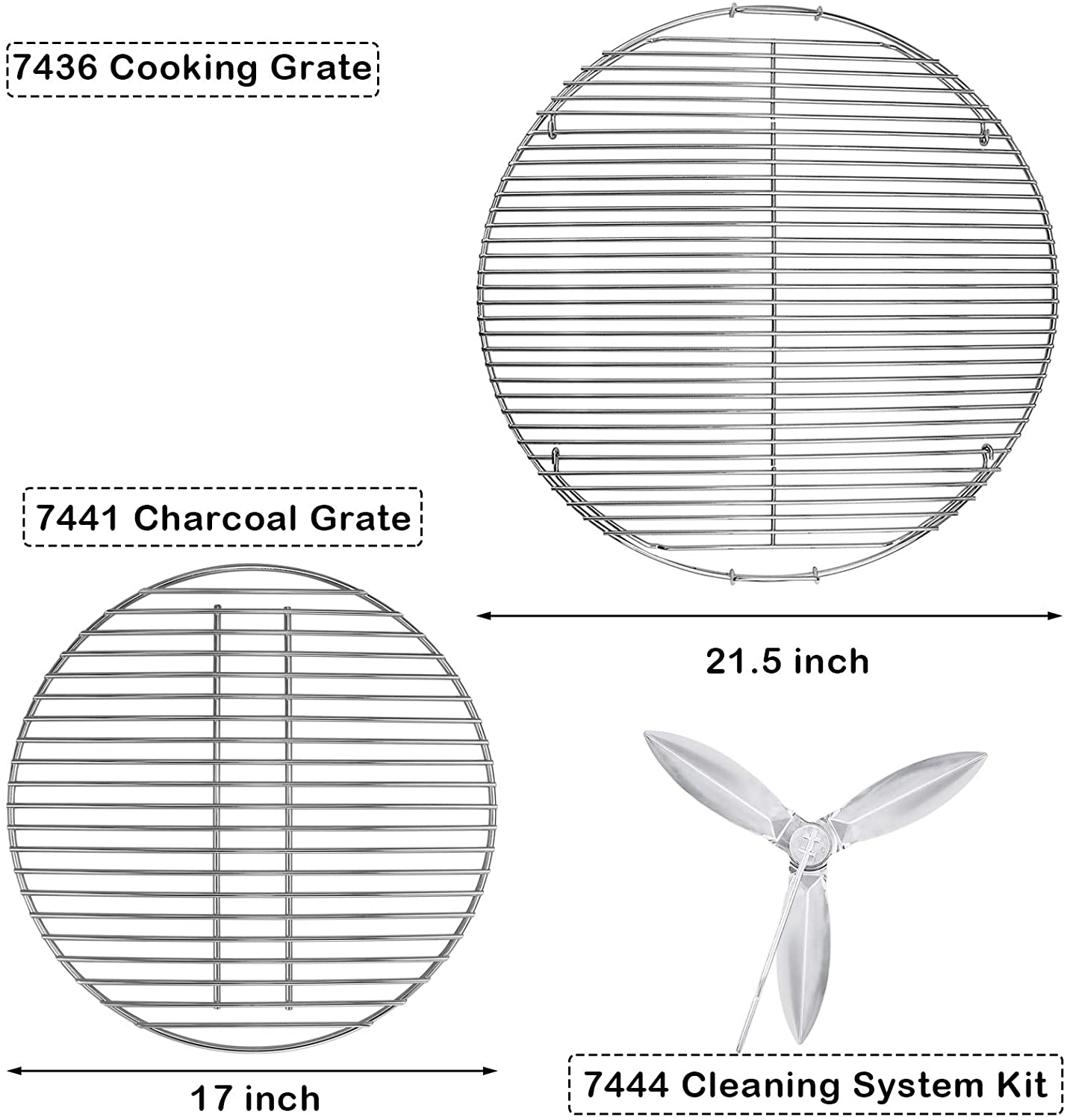 Grates, Cleaning System fits Weber 22.5'' Kettle Grills, 7436 + 7441 + 7444 Charcoal Grills Kit - Intensery