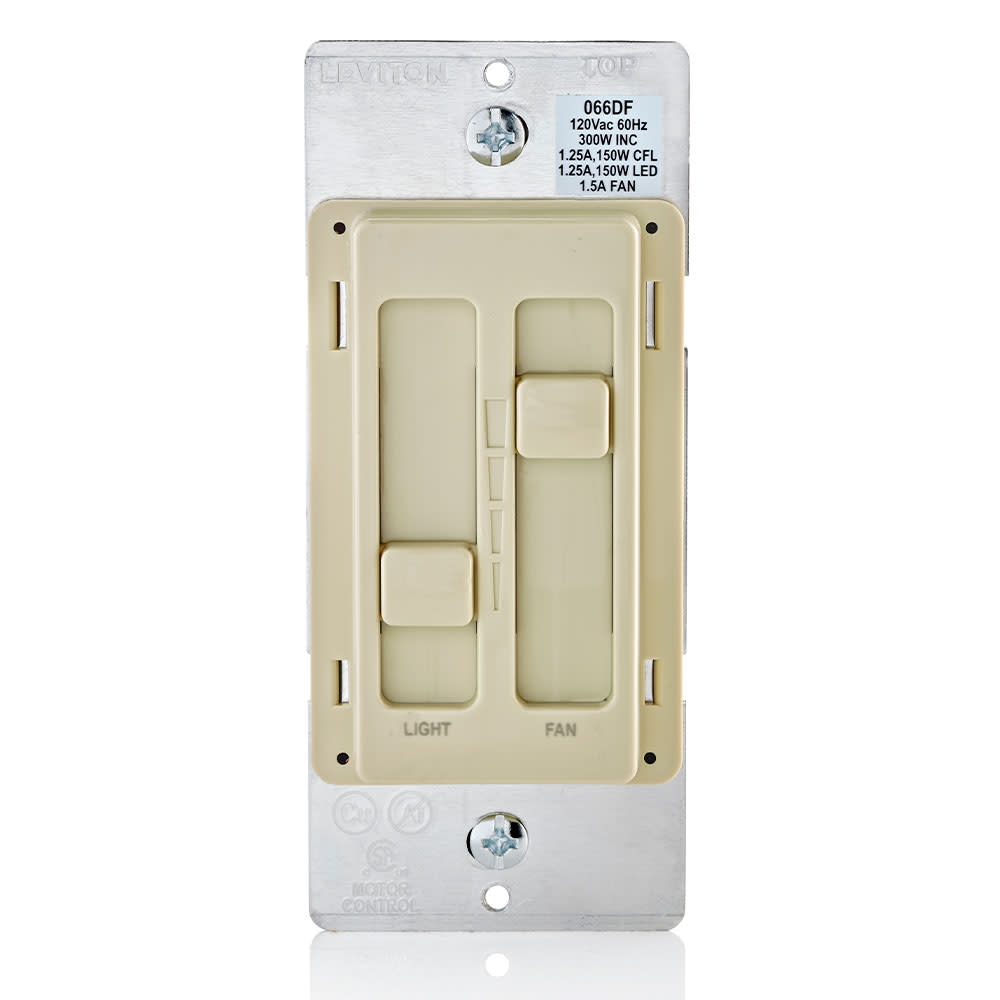 Leviton SureSlide Ivory Fan/LED Light Control Dimmer Slide Switch - Intensery