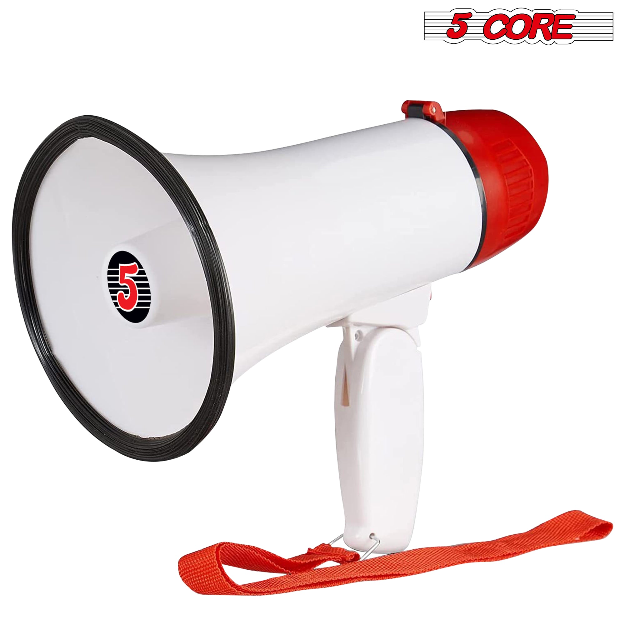 5 Core Megaphone Speakers Amplifier White-Red | 10W Cheer Megaphone with Recording, Volume Control, and Siren Alarm| Battery Operated and Foldable Han - Intensery
