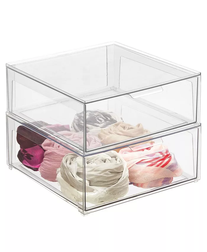 mDesign Plastic Stackable Bedroom Closet Storage Organizer with Drawer， Small - 2 Pack - Intensery
