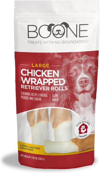 Boone Chicken Wrapped Retriever Large Rolls Dog Treats， 2 count - Intensery