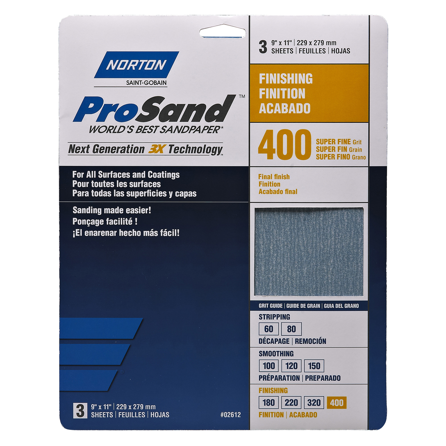 Norton ProSand 11 in. L X 9 in. W 400 Grit Aluminum Oxide Sandpaper 3 pk - Intensery