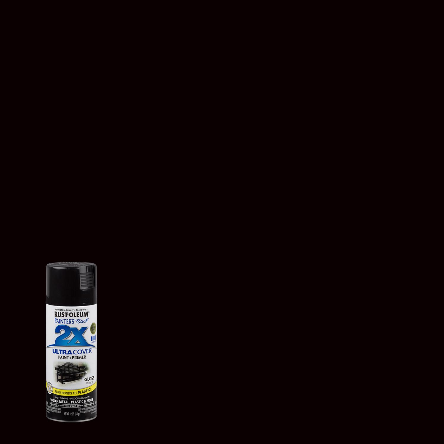Rust-Oleum Painter\u0027s Touch 2X Ultra Cover Gloss Black Paint+Primer Spray Paint 12 oz - Intensery