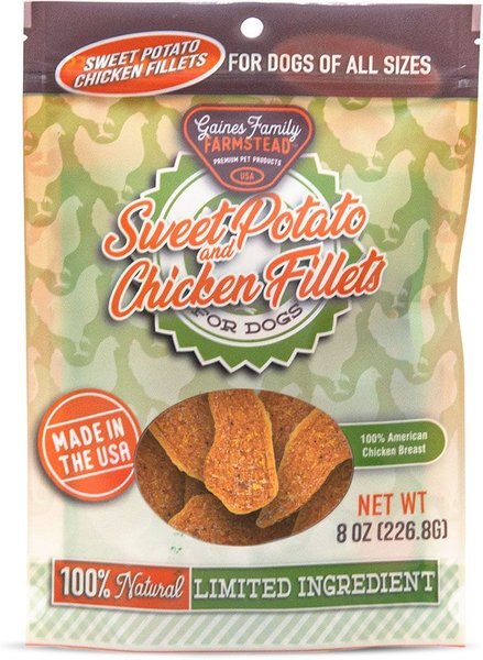Gaines Family Farmstead Sweet Potato and Chicken Fillets Grain-Free Dog Treats， 8-oz bag - Intensery
