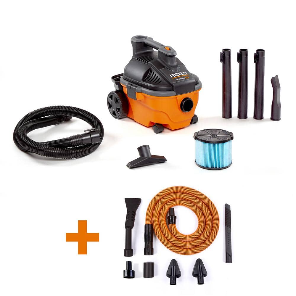 RIDGID 4 Gallon 5.0 Peak HP Portable Wet/Dry Shop Vacuum with Fine Dust Filter, Hose, Accessories and Premium Car Cleaning Kit WD4070C - Intensery