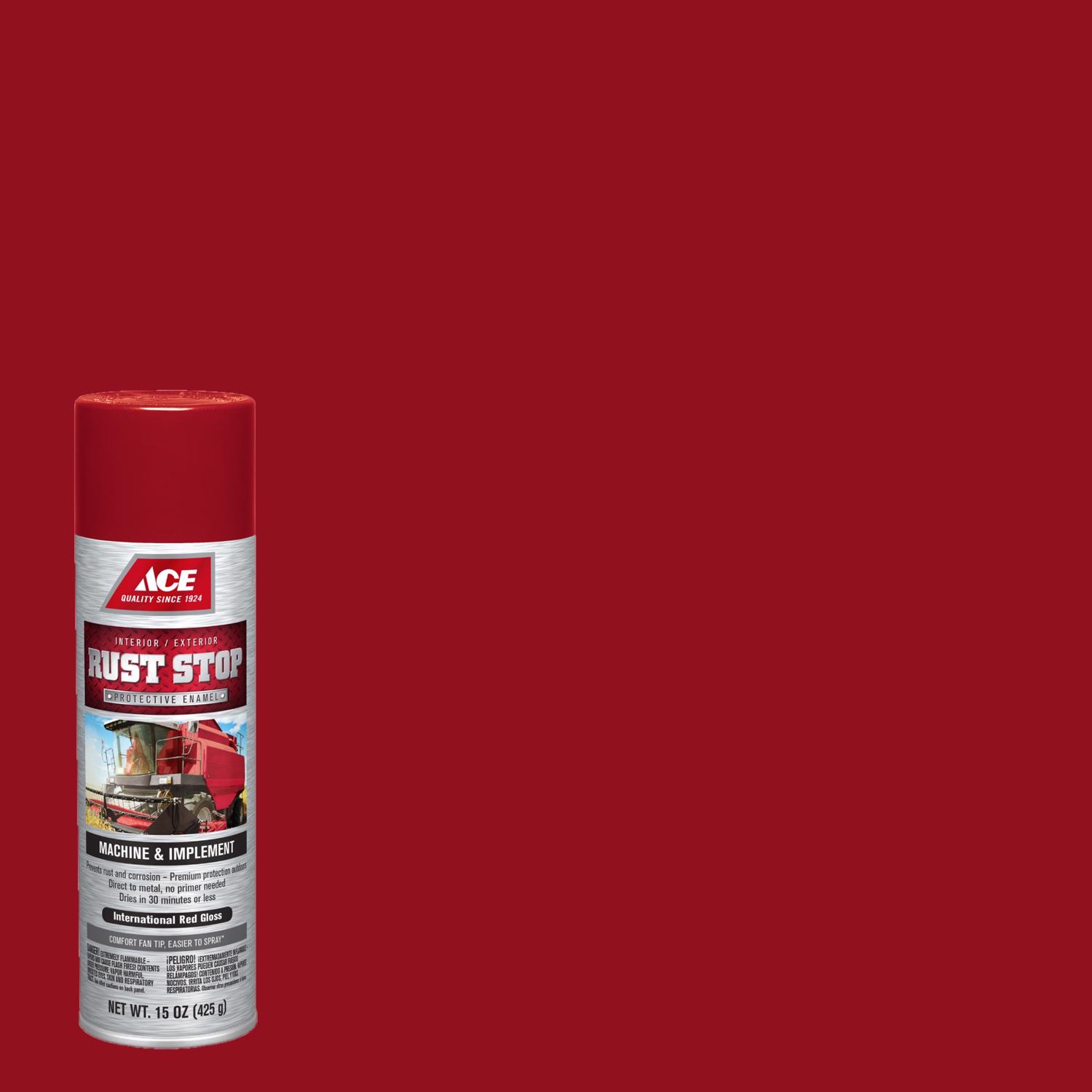 Ace Rust Stop Machine \u0026 Implement Gloss International Red Protective Enamel Spray Paint 15 oz - Intensery