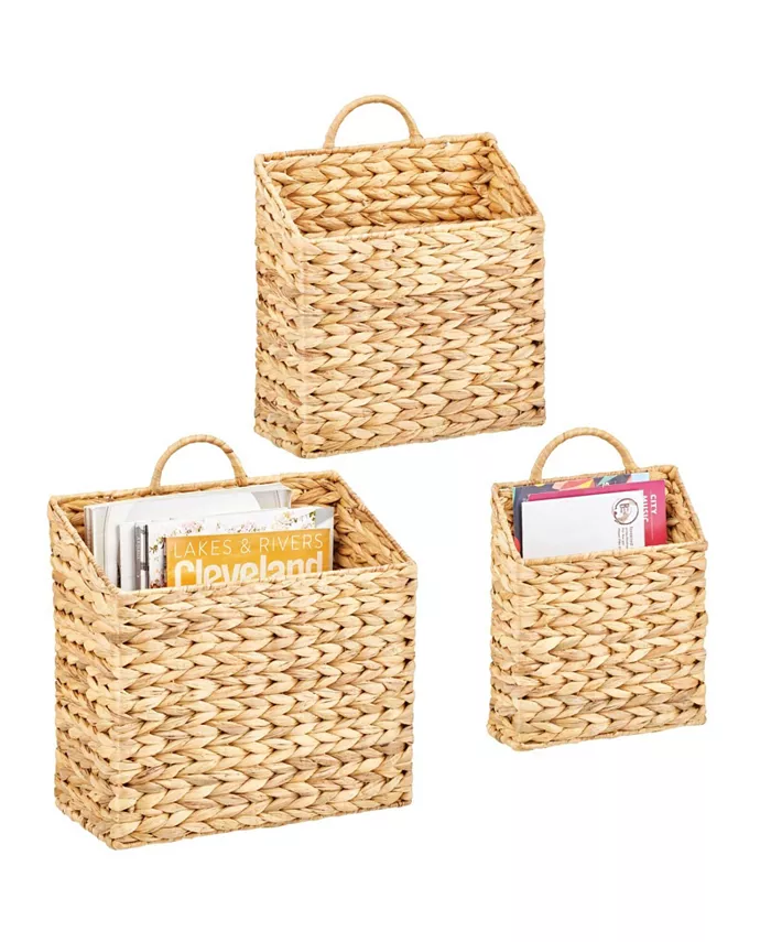 mDesign Woven Water Hyacinth Hanging Wall Storage Basket - Set of 3 - Intensery