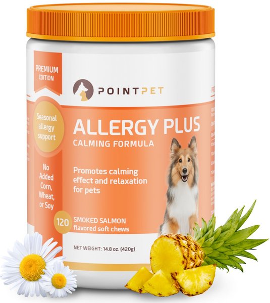 PointPet Allergy Plus Calming Smoked Salmon Flavored Seasonal Allergy Support Soft Chew Dog Supplement， 120 Count - Intensery