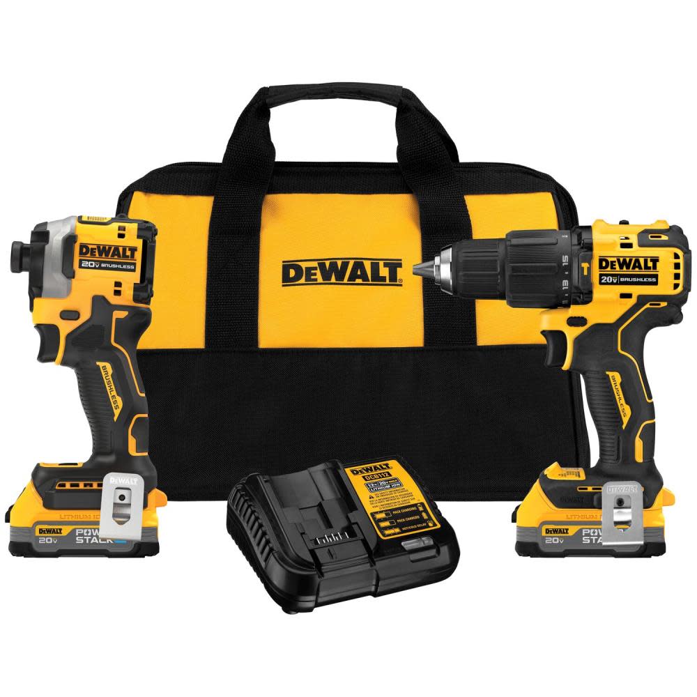 DEWALT ATOMIC 20V MAX Hammer Drill and Impact Driver Combo Kit with POWERSTACK Compact Batteries - Intensery