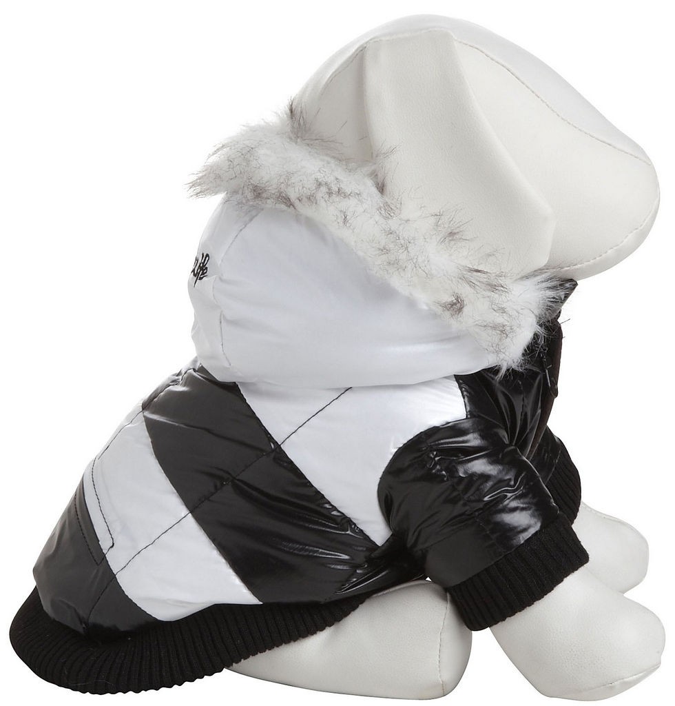 Pet Life Fashion Striped Ultra-Plush Pet Parka Coat in Black and White (X-Small) - Pet Life 15WBXS - Intensery